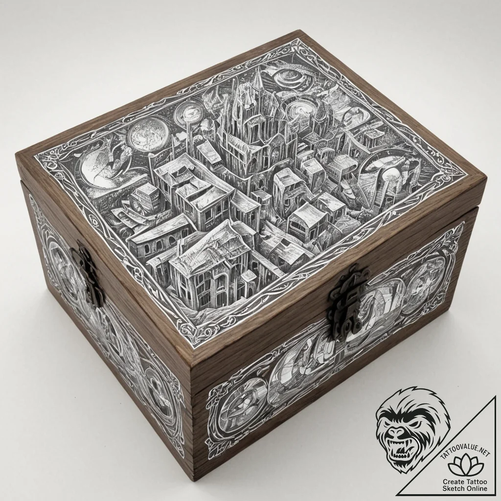 Tattoo sketch, keepsake box of forgotten futu... - tattoo sketch (№1752427561_0, 13.07.2025 17:26) — tattoovalue.net
