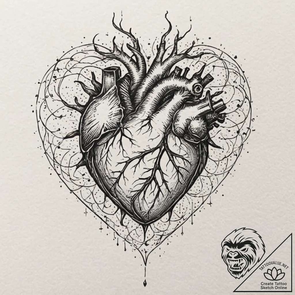 Tattoo sketch, quasar-powered heart, a styliz... - tattoo sketch (№1752427648_0, 13.07.2025 17:27) — tattoovalue.net