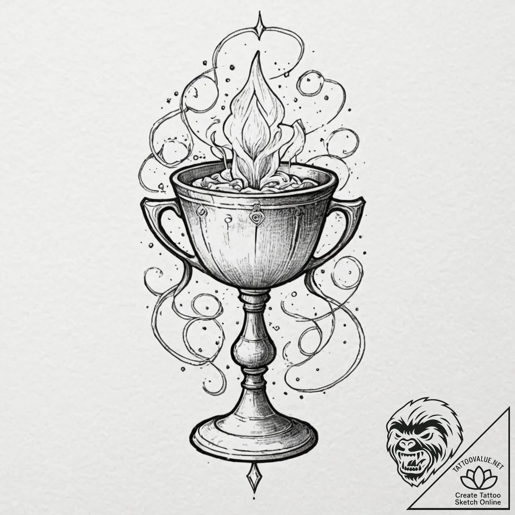 Tattoo sketch, chalice of knowledge: a mediev... - tattoo sketch (№1752427822_0, 13.07.2025 17:30) — tattoovalue.net