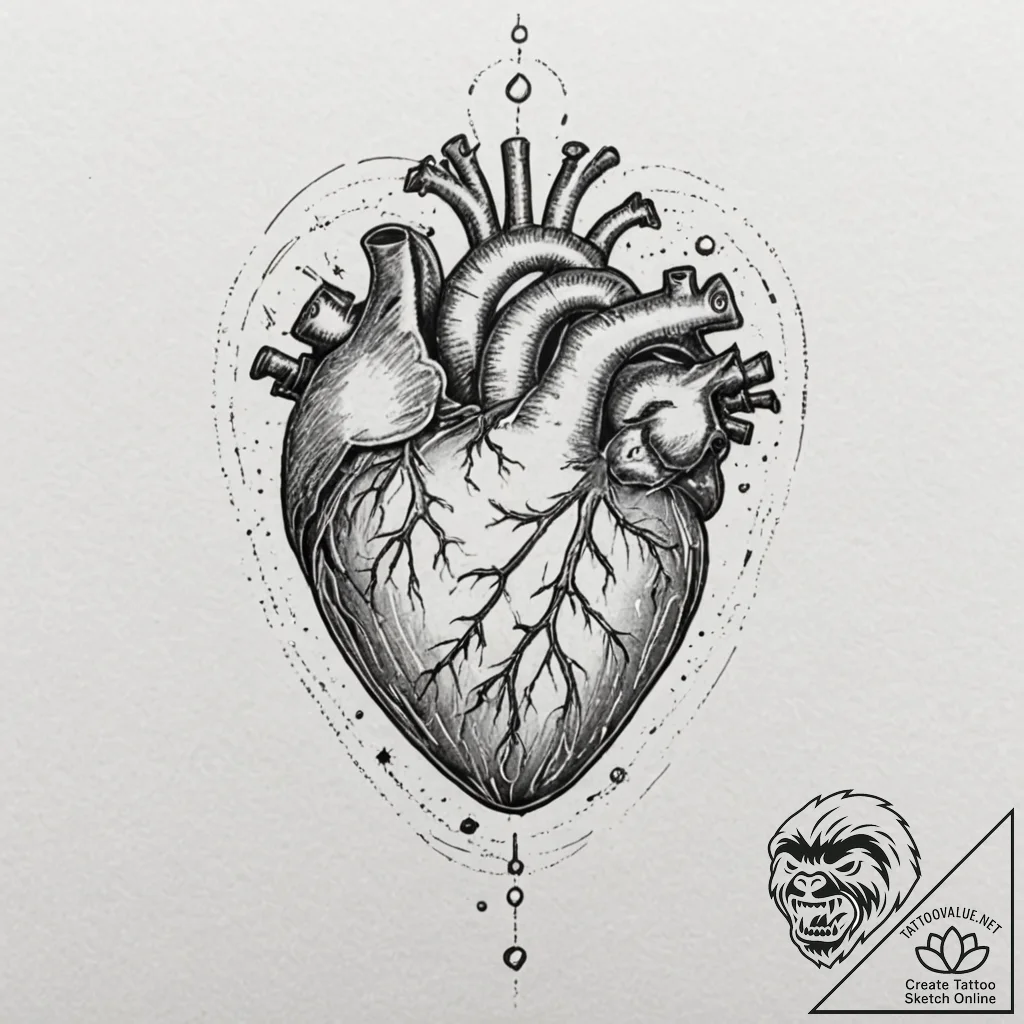 Tattoo sketch, holographic heartbeat, a shimm... - tattoo sketch (№1752427909_0, 13.07.2025 17:31) — tattoovalue.net