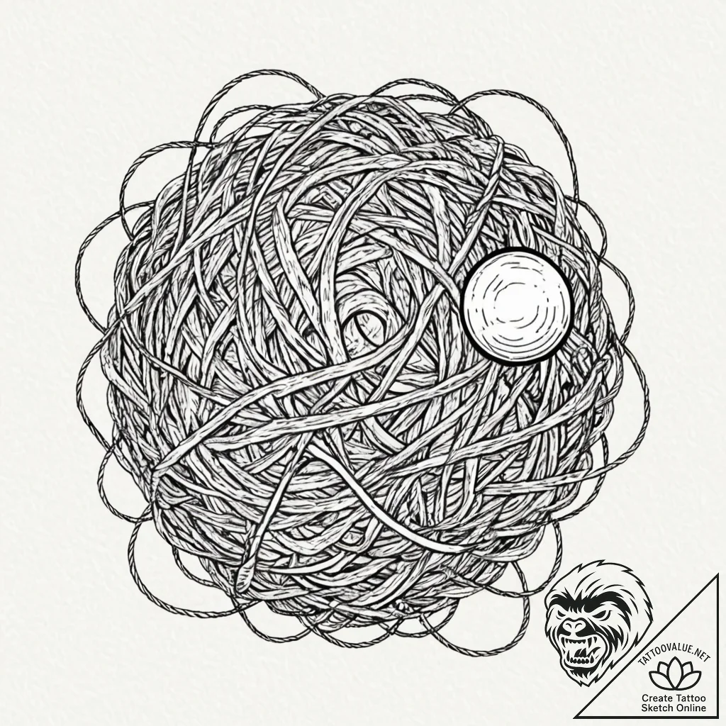 Tattoo sketch, yarn ball, unraveling realitie... - tattoo sketch (№1752428255_0, 13.07.2025 17:37) — tattoovalue.net