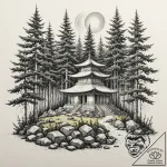 Tattoo sketch, tranquil tech temple, a serene… – tattoo sketch (№1752428691_0, 13.07.2025 17:44) — tattoovalue.net
