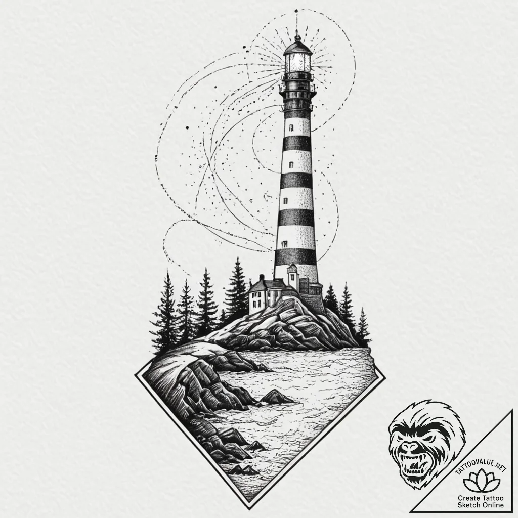 Tattoo sketch, lighthouse, guiding digital sh... - tattoo sketch (№1752429477_0, 13.07.2025 17:57) — tattoovalue.net