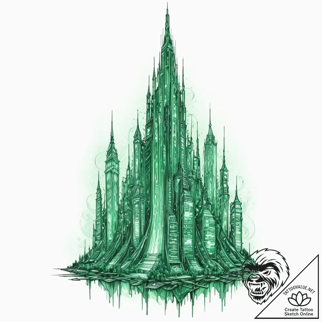 Tattoo sketch, emerald city data spire, a tow... - tattoo sketch (№1752429806_0, 13.07.2025 18:03) — tattoovalue.net