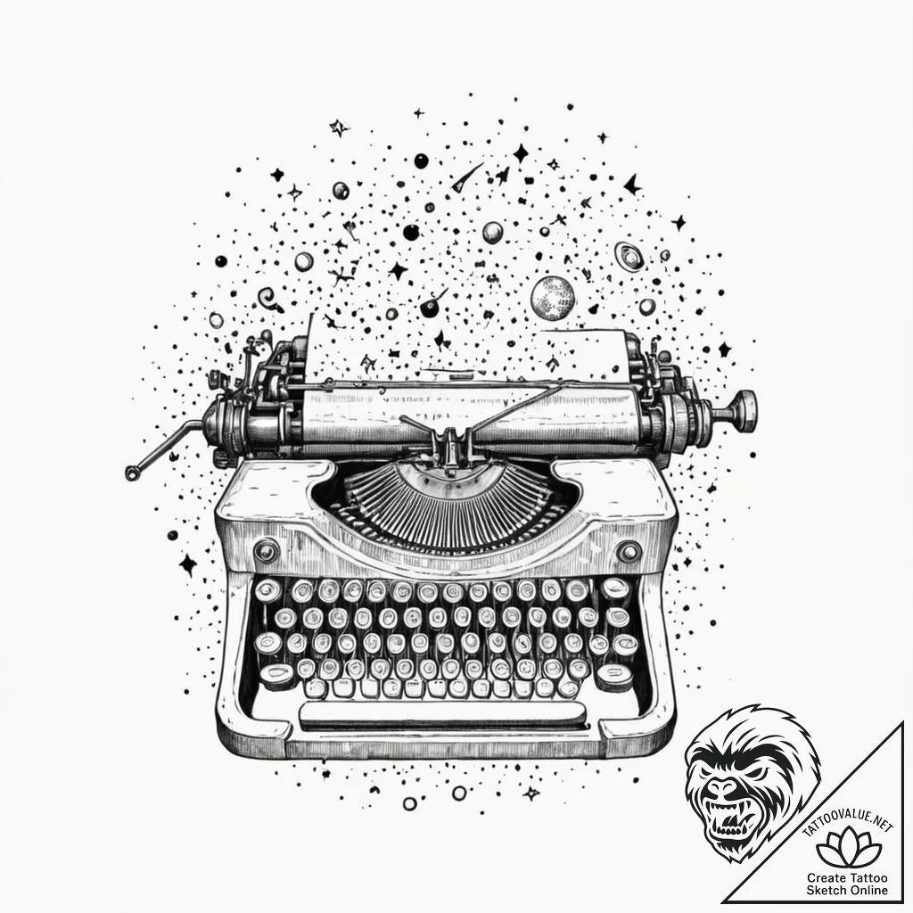 Tattoo sketch, keyboard of cosmic creation, a... - tattoo sketch (№1752429891_0, 13.07.2025 18:04) — tattoovalue.net
