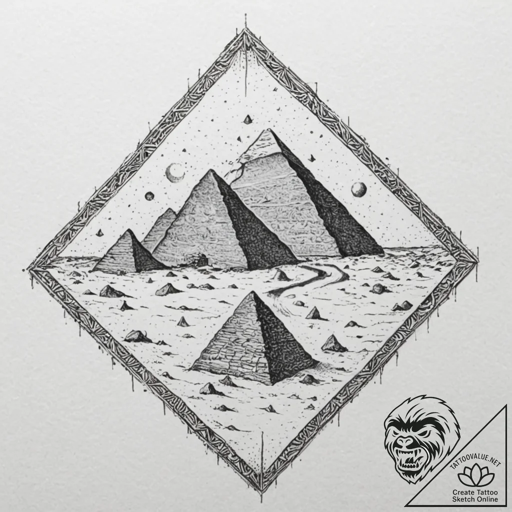 Tattoo sketch, pyramids of preserved data, an... - tattoo sketch (№1752430067_0, 13.07.2025 18:07) — tattoovalue.net