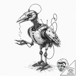 Tattoo sketch, robotic bird, singing code, a… – tattoo sketch (№1752430585_0, 13.07.2025 18:16) — tattoovalue.net
