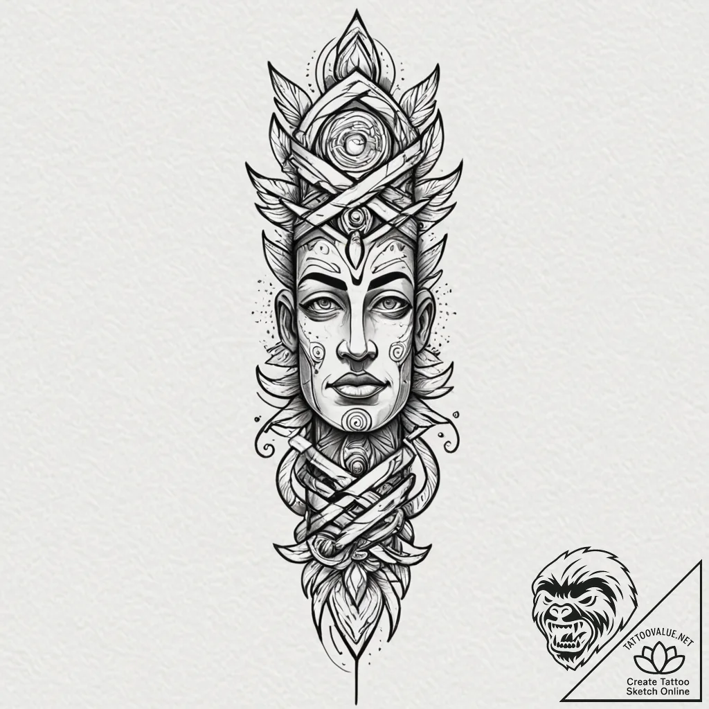 Tattoo sketch, thought-form totem pole, a sty... - tattoo sketch (№1752430671_0, 13.07.2025 18:17) — tattoovalue.net