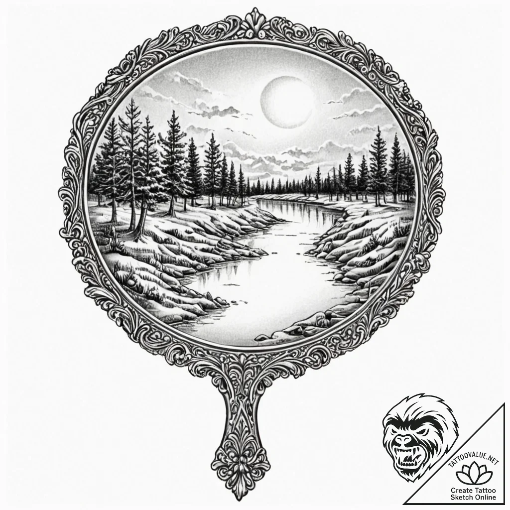 Tattoo sketch, mirror of alternate lives, an... - tattoo sketch (№1752430759_0, 13.07.2025 18:19) — tattoovalue.net