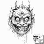 Tattoo sketch, yokai mask, ai glitch, a tradi… – tattoo sketch (№1752430930_0, 13.07.2025 18:22) — tattoovalue.net