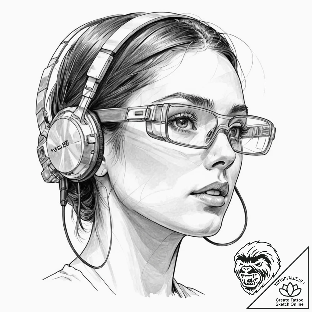 Tattoo sketch, holographic headset vision, a... - tattoo sketch (№1752431279_0, 13.07.2025 18:27) — tattoovalue.net