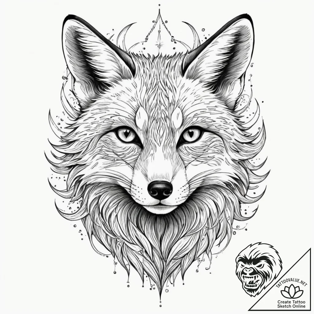 Tattoo sketch, silver fox, digital fur, a sle... - tattoo sketch (№1752431451_0, 13.07.2025 18:30) — tattoovalue.net