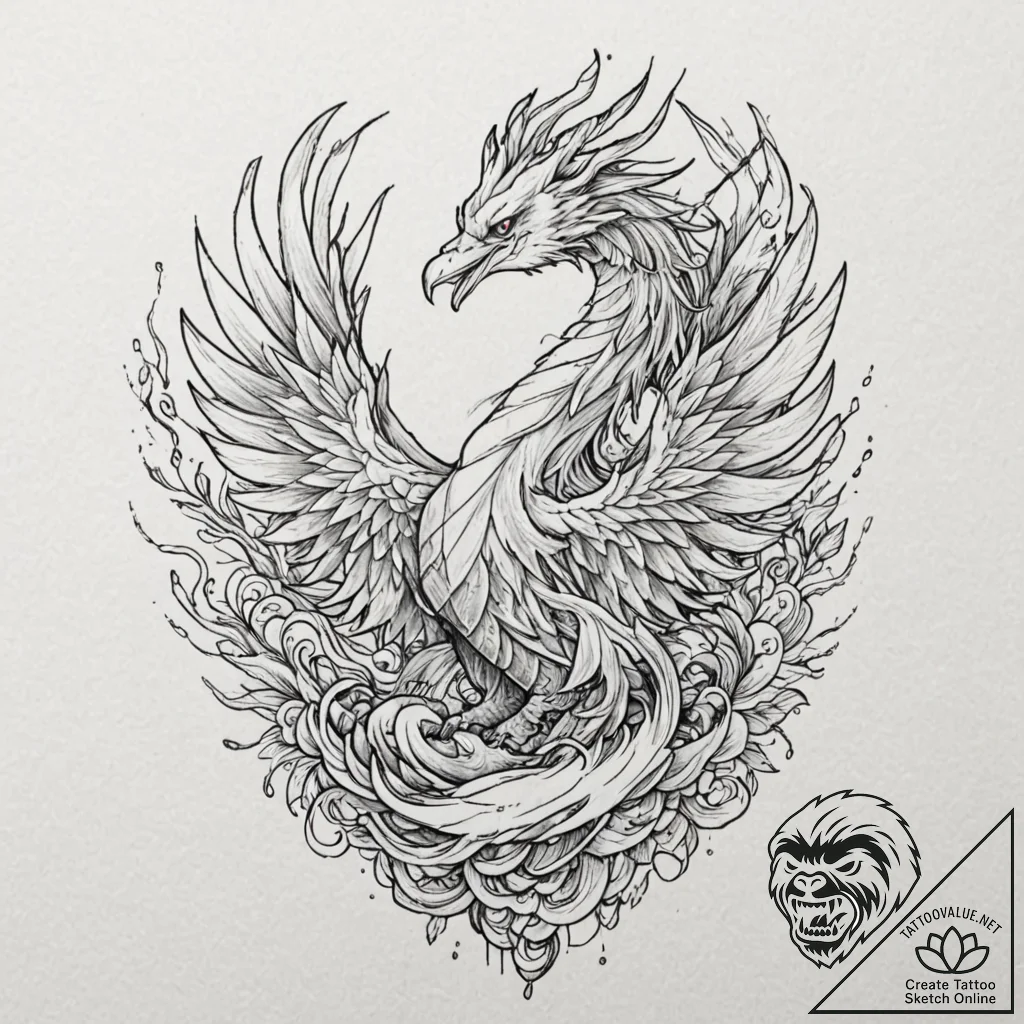 Tattoo sketch, cyber-phoenix: a majestic phoe... - tattoo sketch (№1752431624_0, 13.07.2025 18:33) — tattoovalue.net