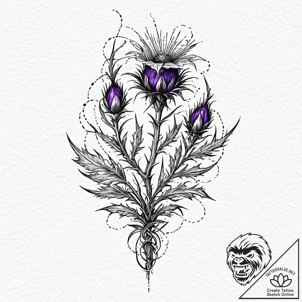 Tattoo sketch, thistle of resilience, digital... - tattoo sketch (№1752431879_0, 13.07.2025 18:37) — tattoovalue.net