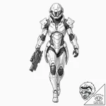 Tattoo sketch, andromeda in futuristic combat… – tattoo sketch (№1752432224_0, 13.07.2025 18:43) — tattoovalue.net