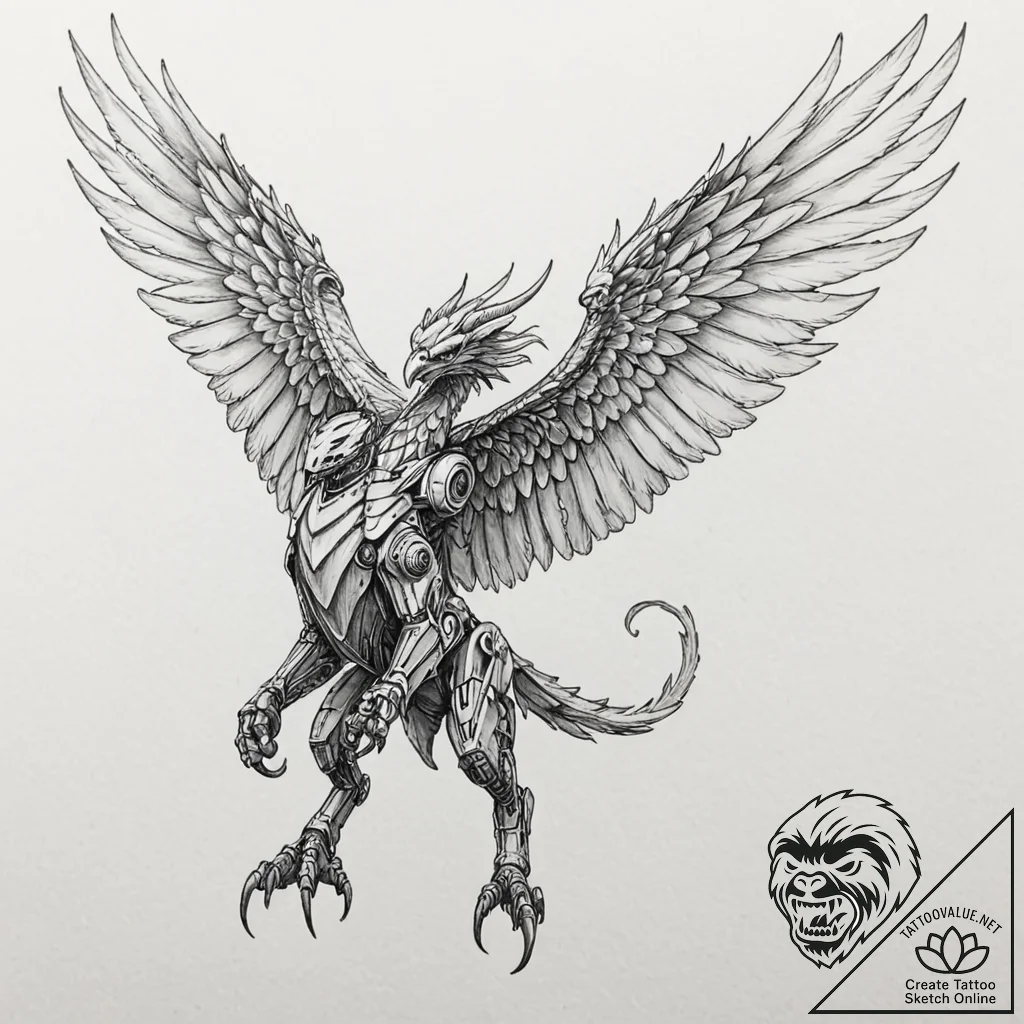 Tattoo sketch, guardian gryphon, cybernetic w... - tattoo sketch (№1752432308_0, 13.07.2025 18:45) — tattoovalue.net