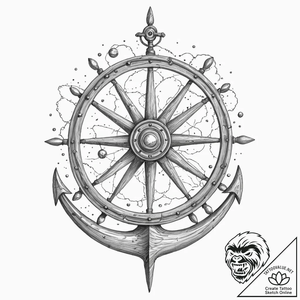 Tattoo sketch, yachtsman's yoke, cosmic curre... - tattoo sketch (№1752432743_0, 13.07.2025 18:52) — tattoovalue.net
