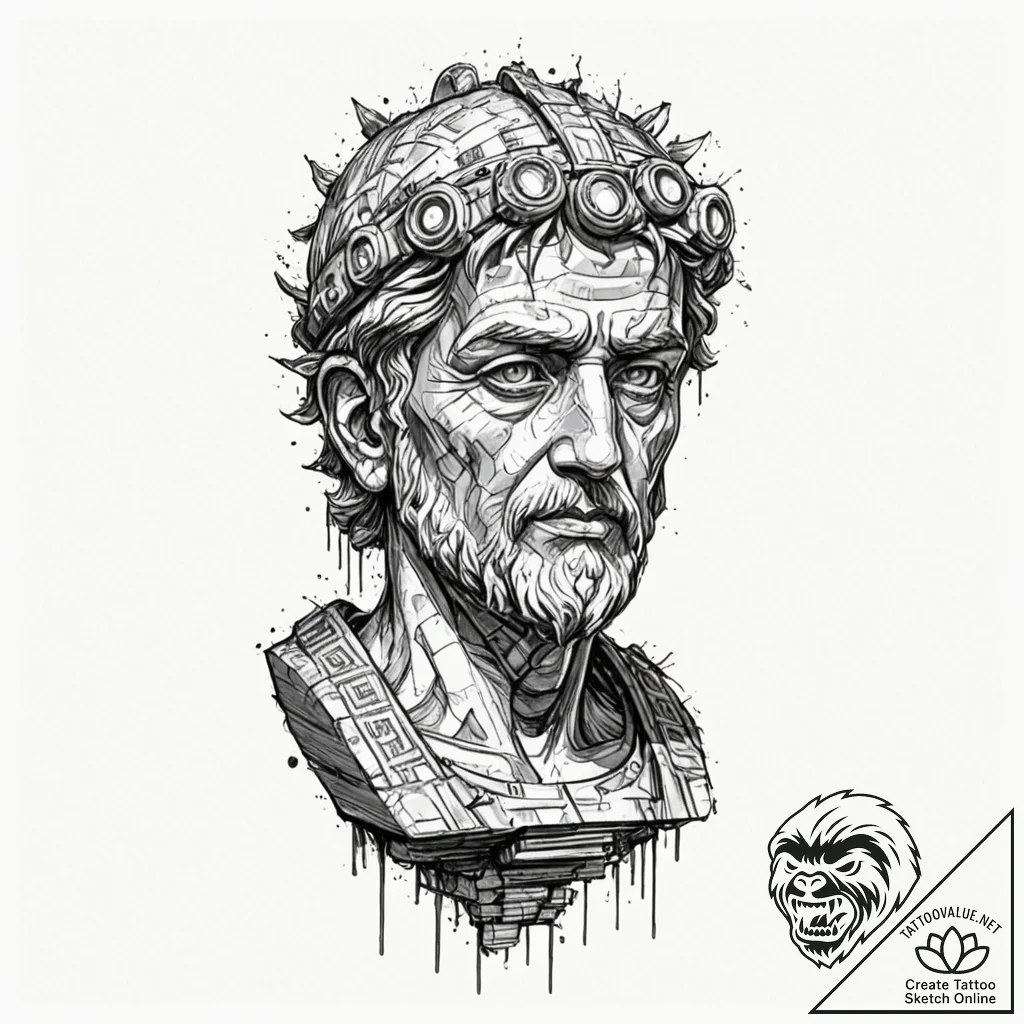 Tattoo sketch, graffiti-covered oracle, an an... - tattoo sketch (№1752433516_0, 13.07.2025 19:05) — tattoovalue.net