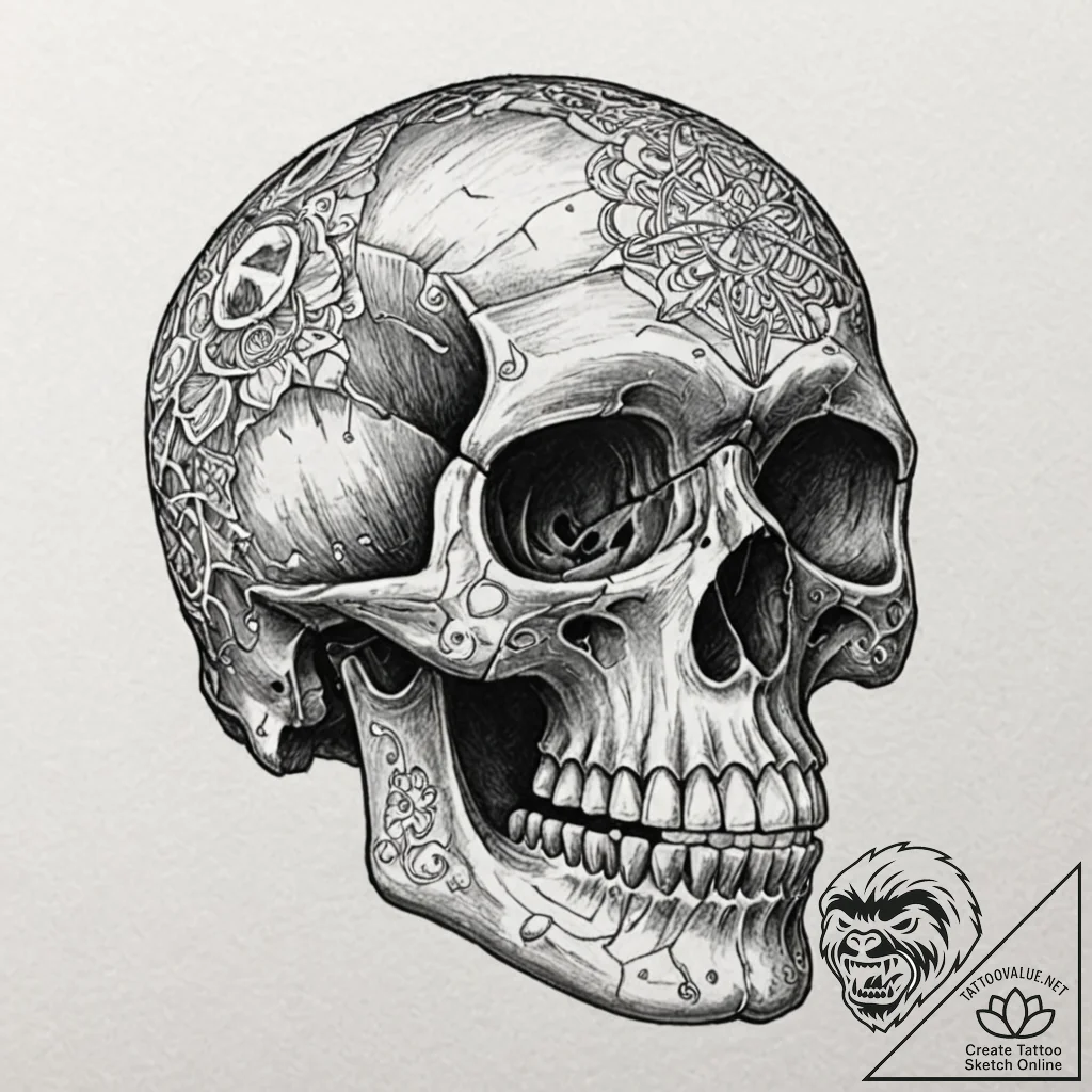 Tattoo sketch, crystal skull decoder: a polis... - tattoo sketch (№1752434124_0, 13.07.2025 19:15) — tattoovalue.net