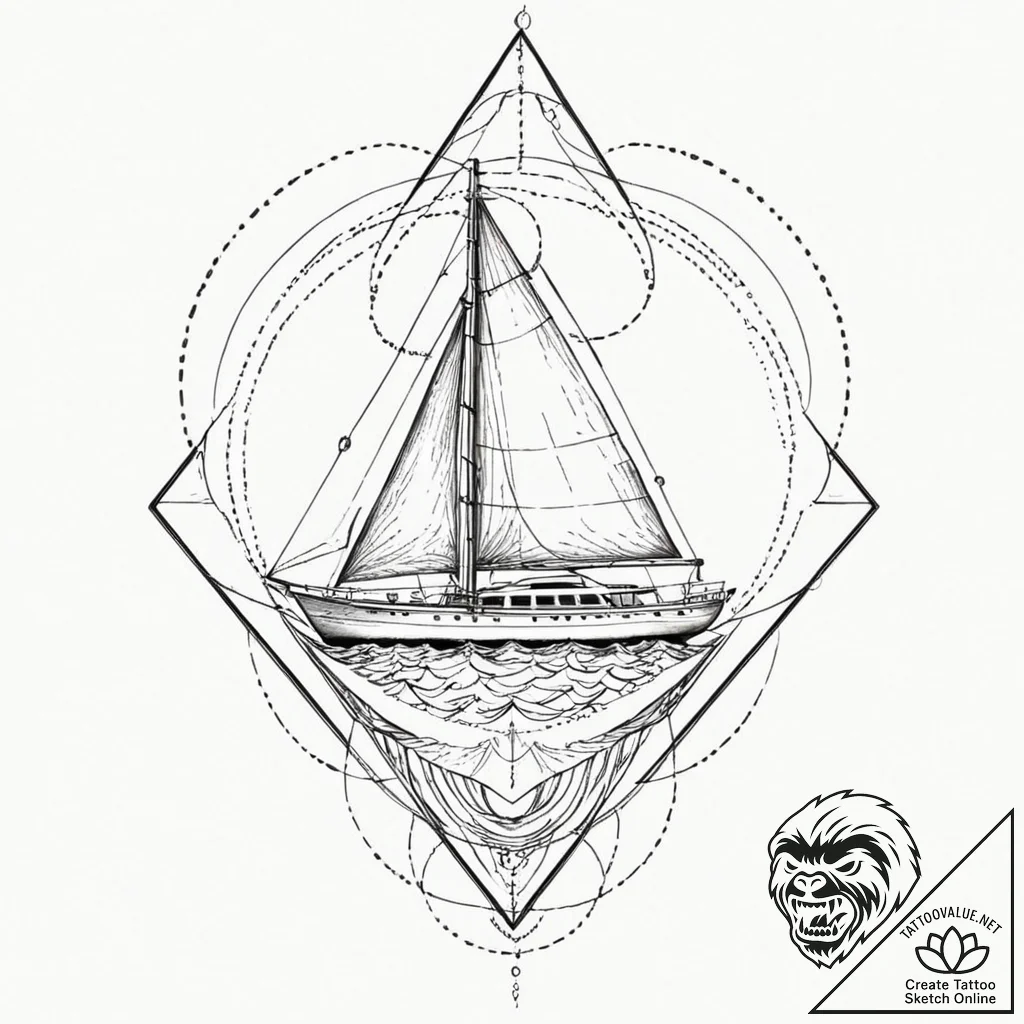 Tattoo sketch, yacht in a bottle, digital sea... - tattoo sketch (№1752434385_0, 13.07.2025 19:19) — tattoovalue.net