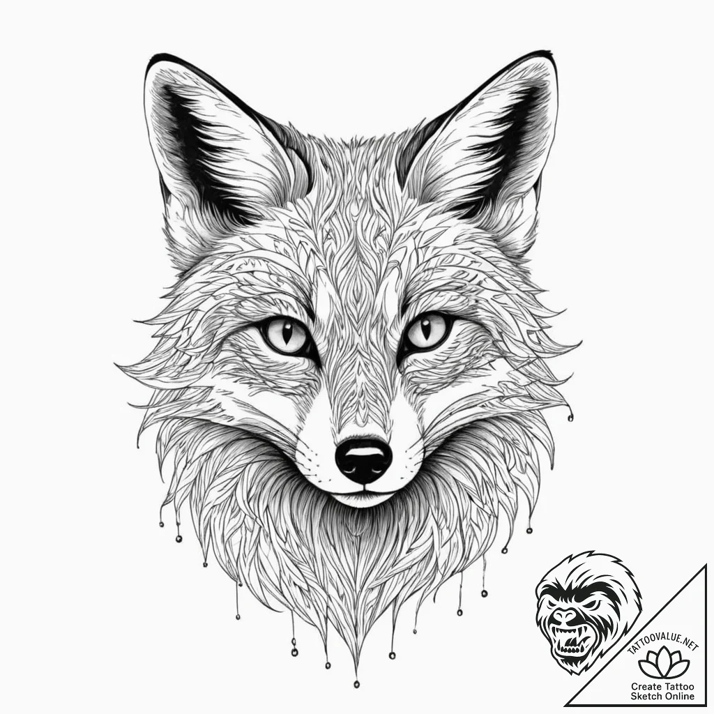 Tattoo sketch, silver fox, digital fur, a sle... - tattoo sketch (№1752434906_0, 13.07.2025 19:28) — tattoovalue.net