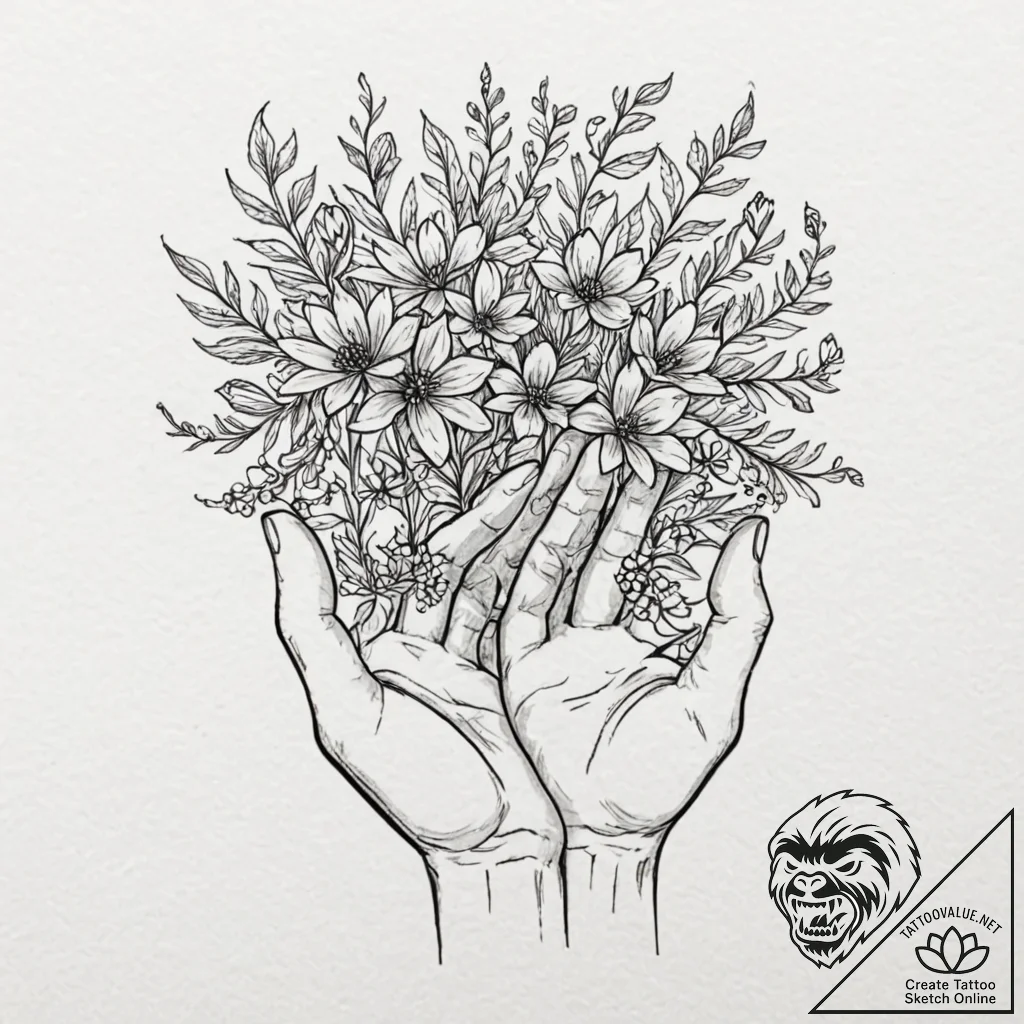 Tattoo sketch, nurturing nano-bots, a human h... - tattoo sketch (№1752434992_0, 13.07.2025 19:29) — tattoovalue.net