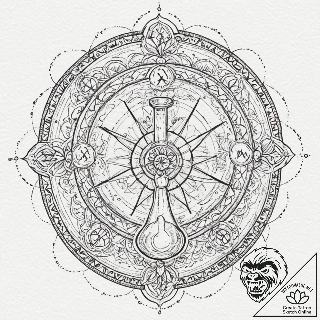 Tattoo sketch, alchemist's lab, intricately d... - tattoo sketch (№1752435252_0, 13.07.2025 19:34) — tattoovalue.net