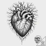 Tattoo sketch, radiant heart, branching pathw… – tattoo sketch (№1752435338_0, 13.07.2025 19:35) — tattoovalue.net