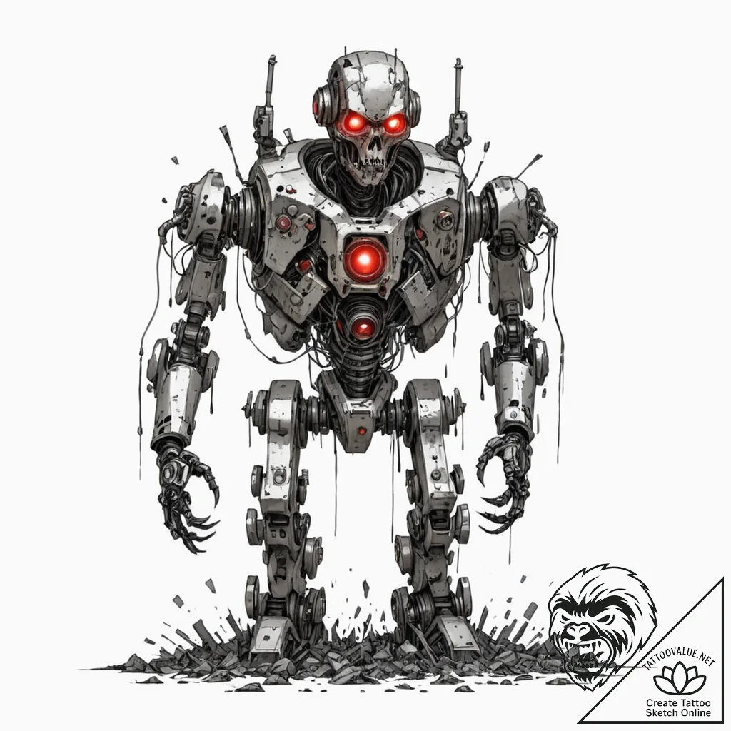 Tattoo sketch, zombie robot uprising (digital... - tattoo sketch (№1752436035_0, 13.07.2025 19:47) — tattoovalue.net