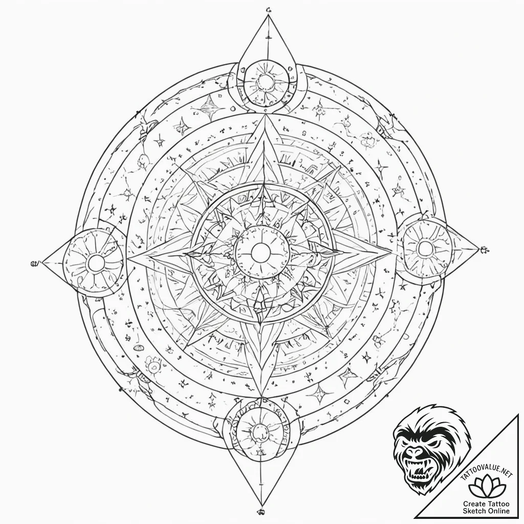 Tattoo sketch, celestial cartographer: an old... - tattoo sketch (№1752436120_0, 13.07.2025 19:48) — tattoovalue.net