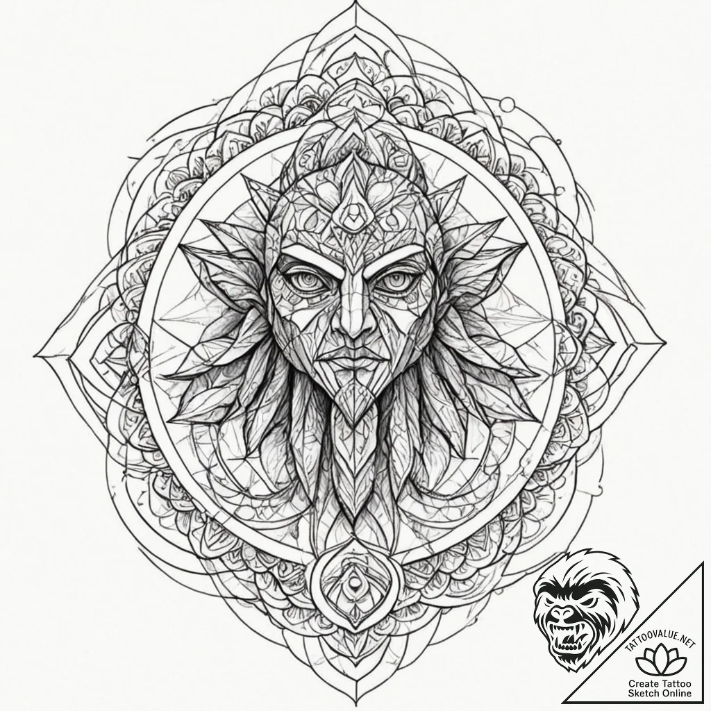 Tattoo sketch, polyhedral protector golem, a... - tattoo sketch (№1752436208_0, 13.07.2025 19:50) — tattoovalue.net