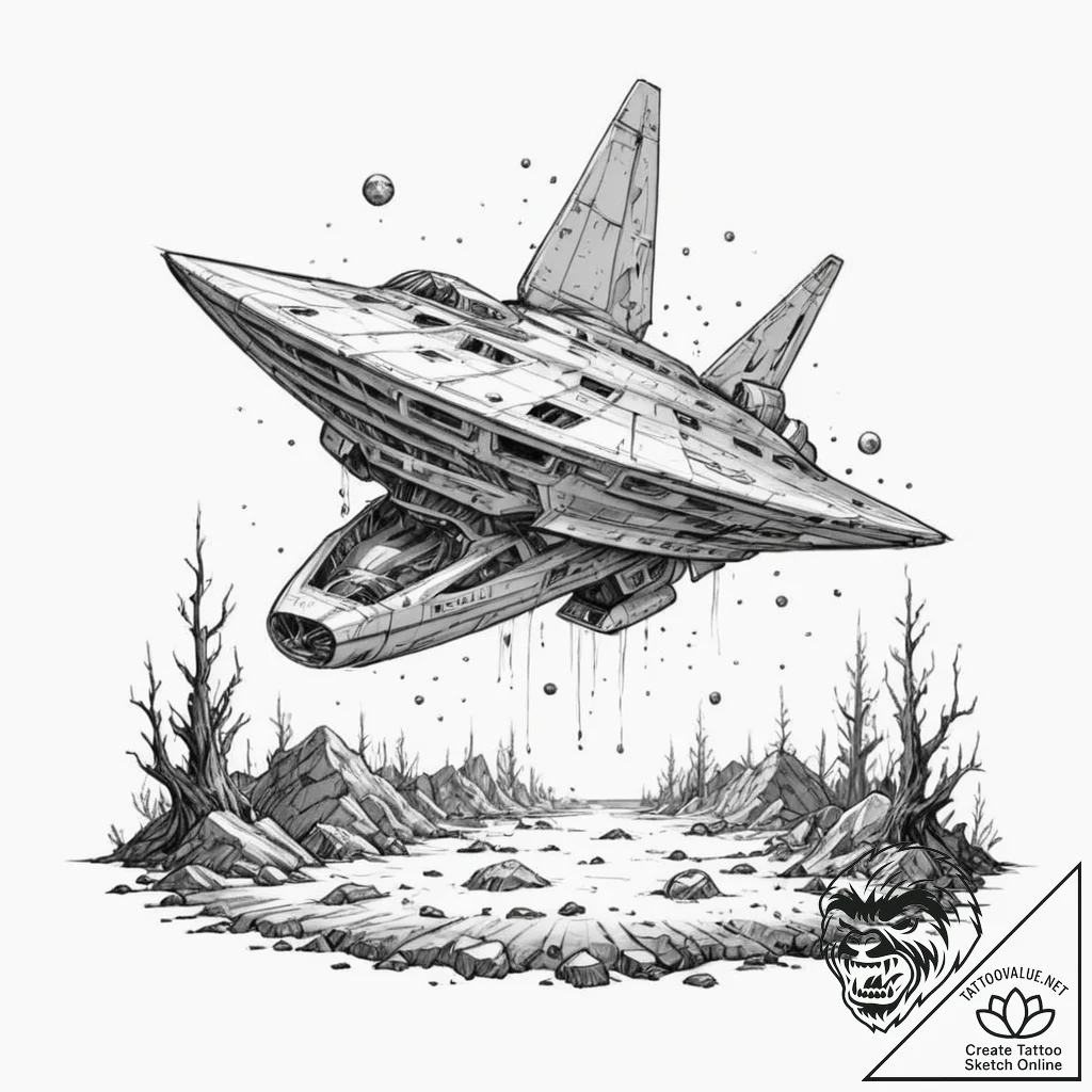 Tattoo sketch, starship graveyard, cosmic blo... - tattoo sketch (№1752437166_0, 13.07.2025 20:06) — tattoovalue.net