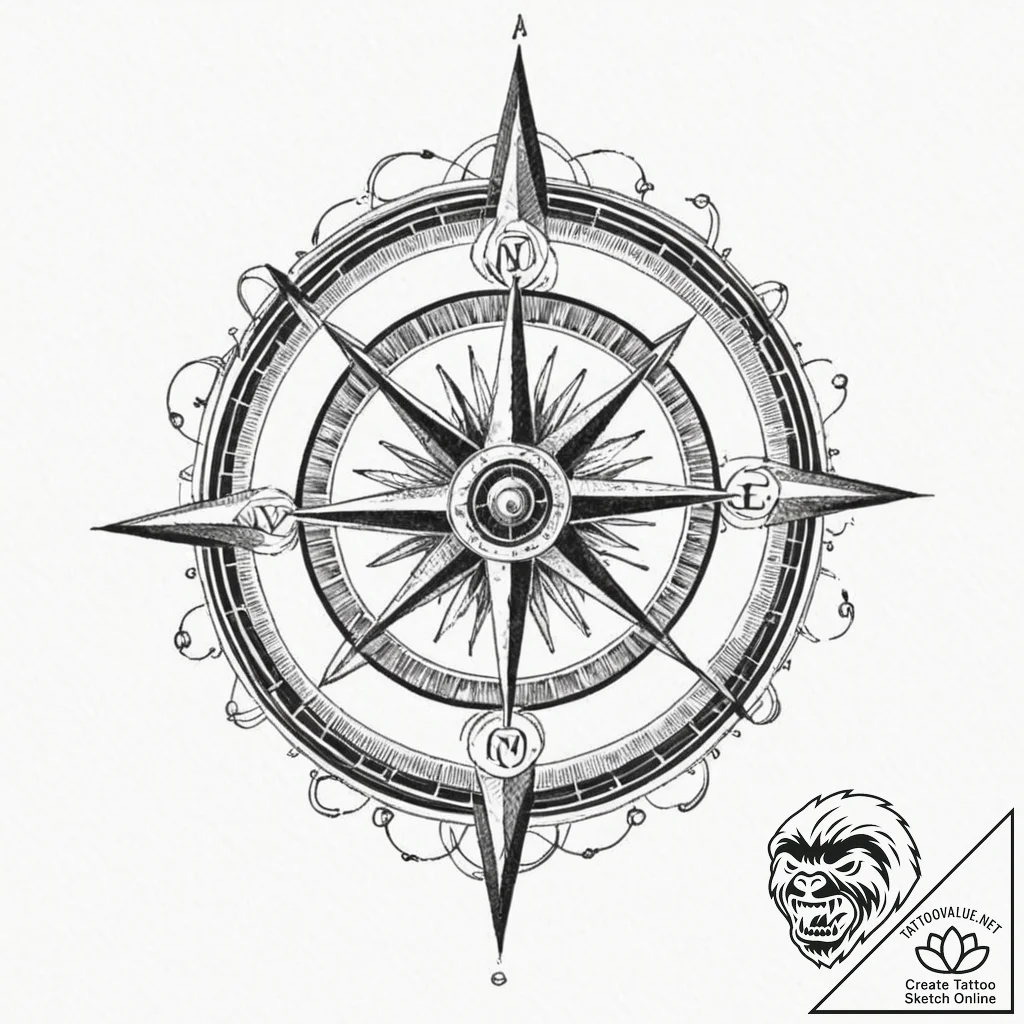 Tattoo sketch, gravity well compass, a styliz... - tattoo sketch (№1752437250_0, 13.07.2025 20:07) — tattoovalue.net