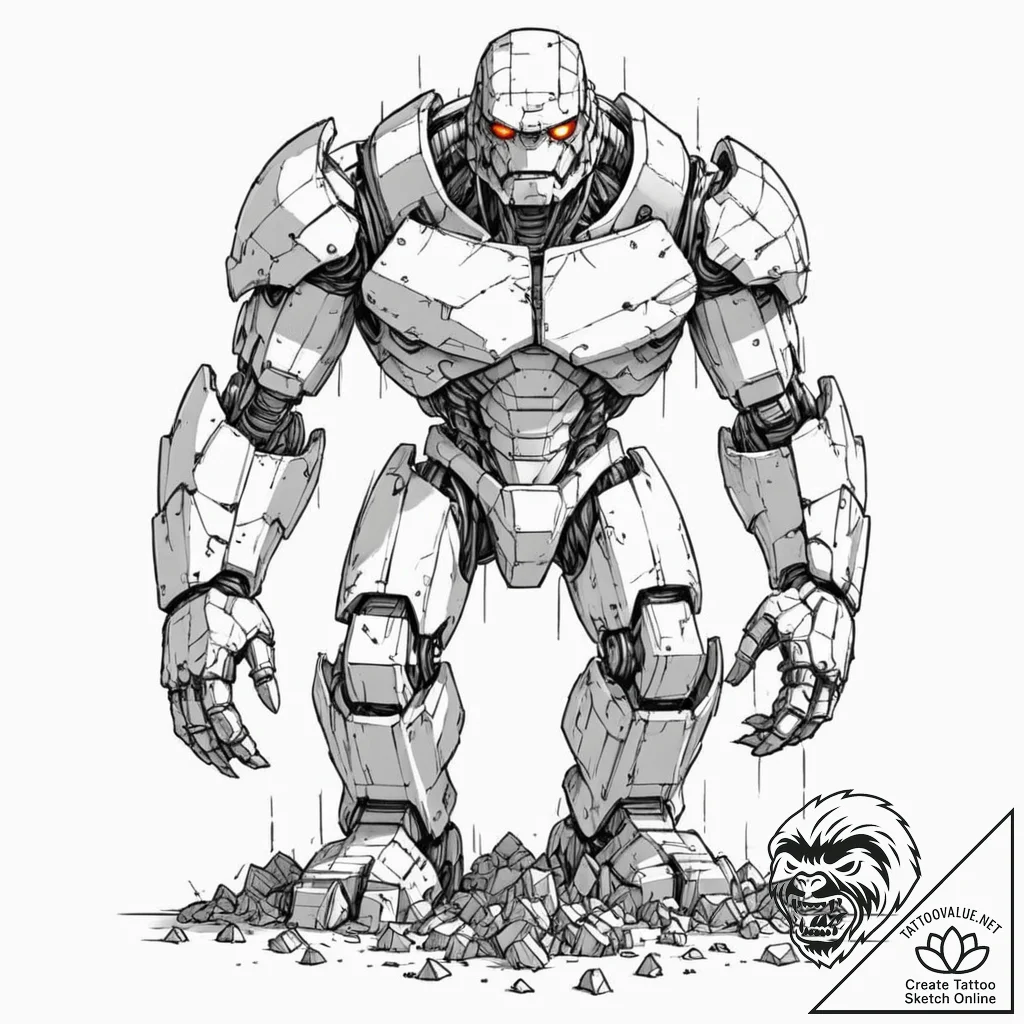 Tattoo sketch, glitch art golem, a massive, p... - tattoo sketch (№1752437338_0, 13.07.2025 20:08) — tattoovalue.net