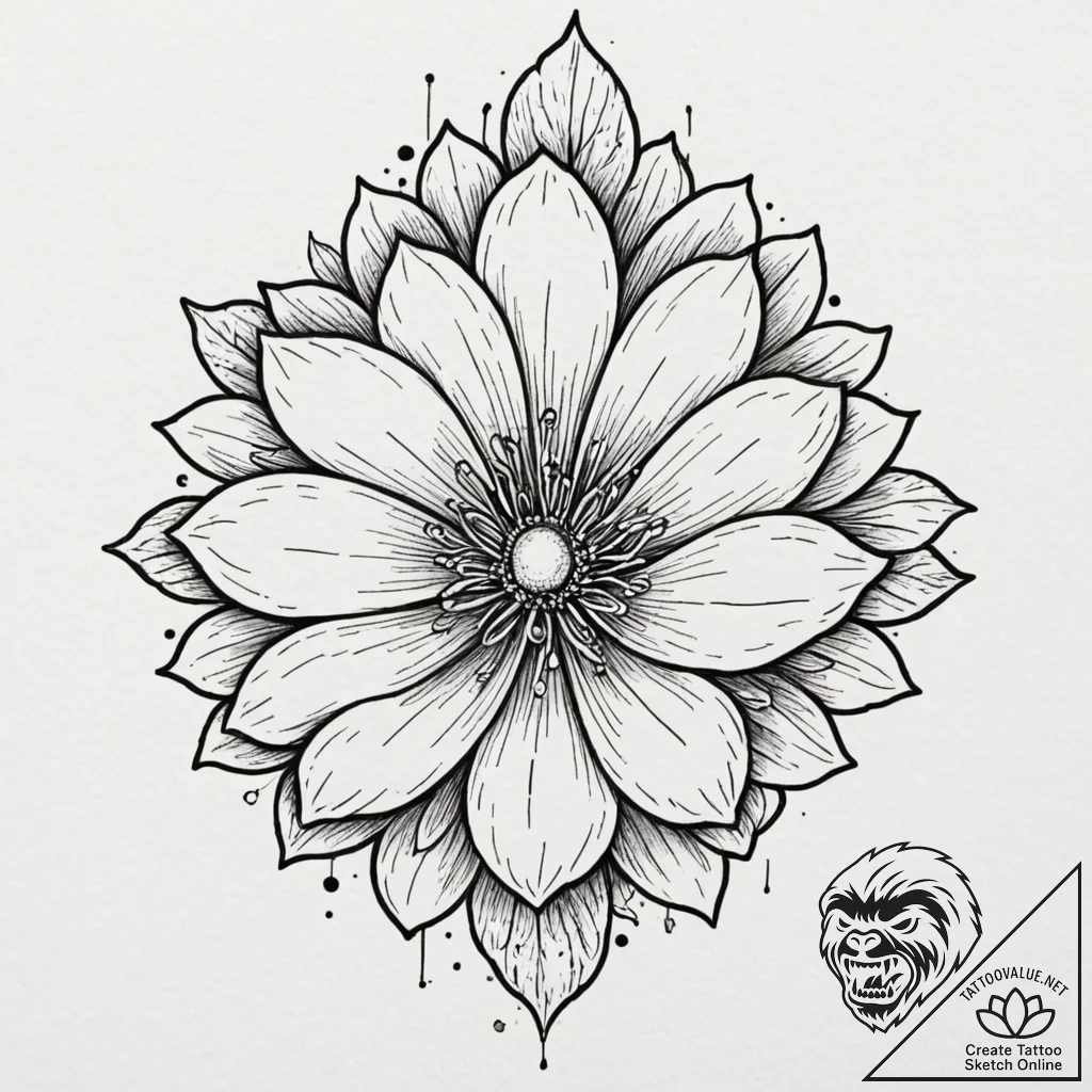 Tattoo sketch, xenochronistic bloom, a flower... - tattoo sketch (№1752437600_0, 13.07.2025 20:13) — tattoovalue.net