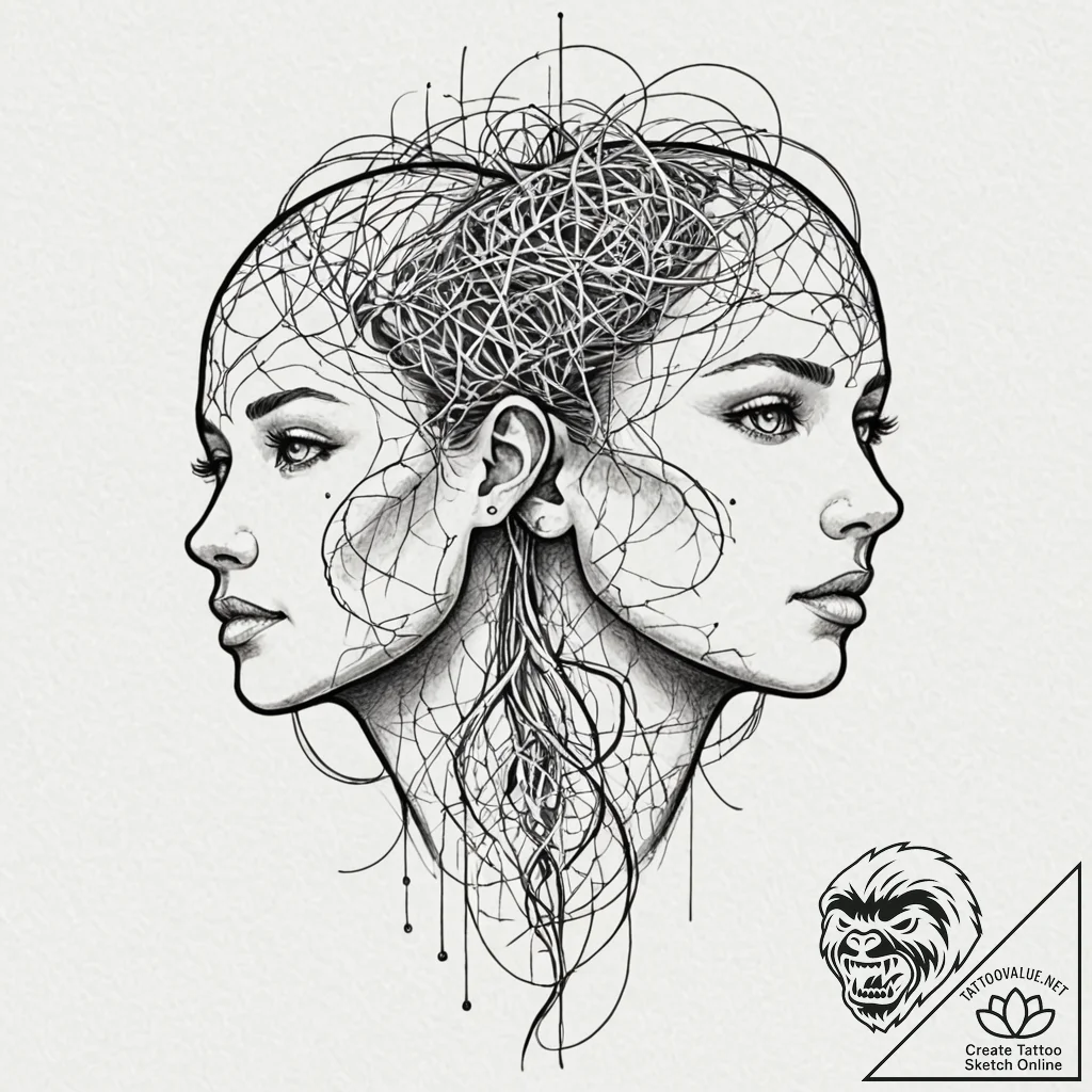 Tattoo sketch, joining of minds (neural netwo... - tattoo sketch (№1752437686_0, 13.07.2025 20:14) — tattoovalue.net
