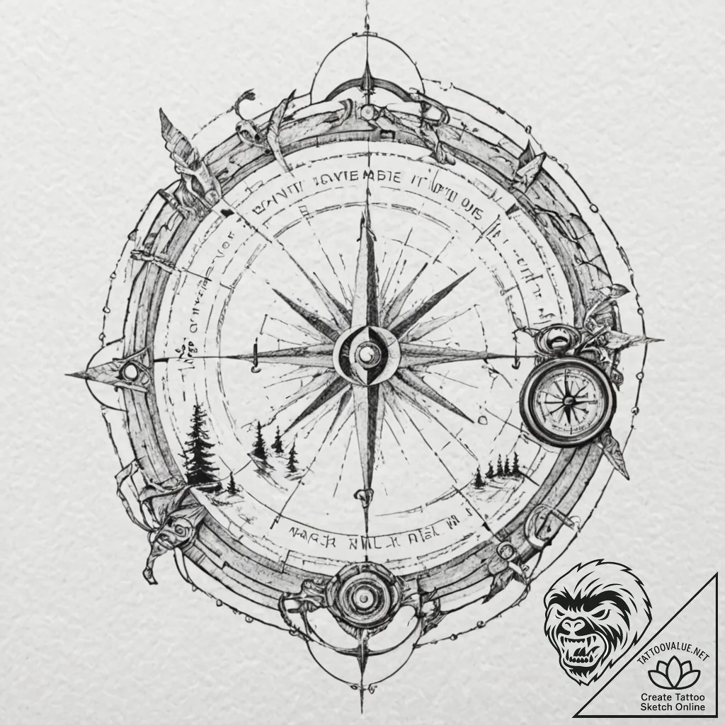 Tattoo sketch, wilderness survival kit, digit... - tattoo sketch (№1752437773_0, 13.07.2025 20:16) — tattoovalue.net