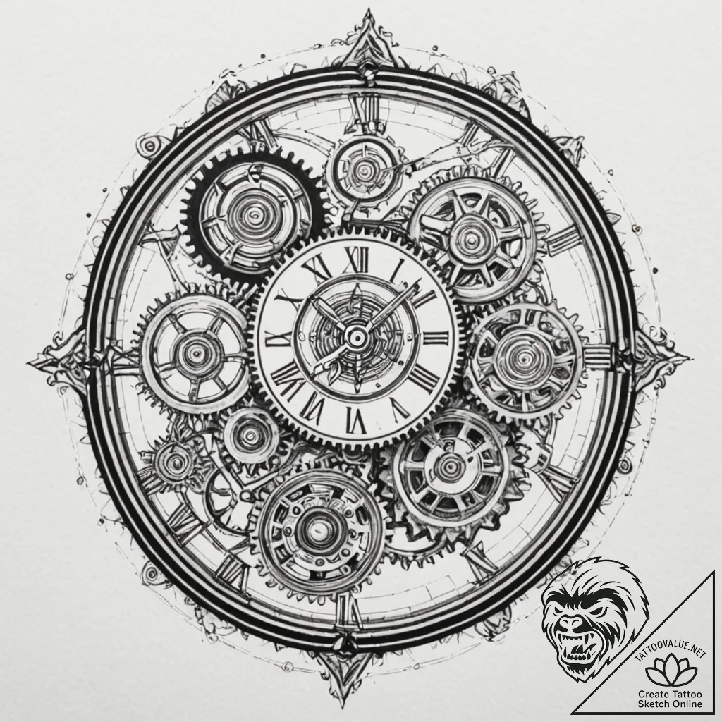 Tattoo sketch, transparent clock, inner worki... - tattoo sketch (№1752437945_0, 13.07.2025 20:19) — tattoovalue.net