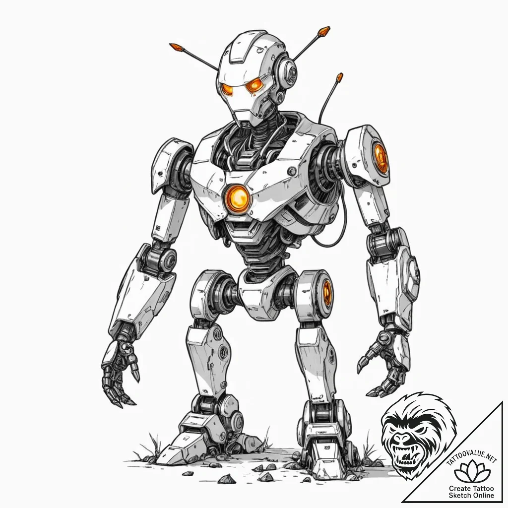 Tattoo sketch, wounded robot, healing energy,... - tattoo sketch (№1752438554_0, 13.07.2025 20:29) — tattoovalue.net