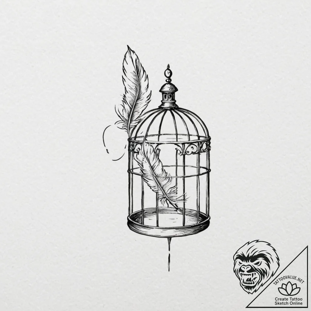 Tattoo sketch, birdcage, open, with a single,... - tattoo sketch (№1752438898_0, 13.07.2025 20:34) — tattoovalue.net