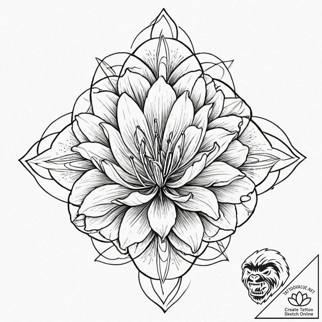 Tattoo sketch, quantum bloom of life, a singl... - tattoo sketch (№1752438986_0, 13.07.2025 20:36) — tattoovalue.net