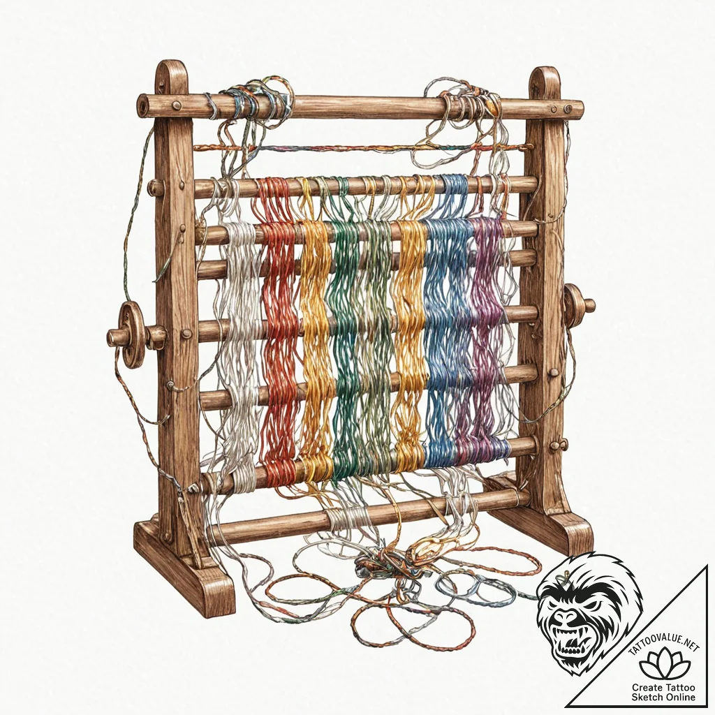 Tattoo sketch, weaving loom, time threads, an... - tattoo sketch (№1752439159_0, 13.07.2025 20:39) — tattoovalue.net