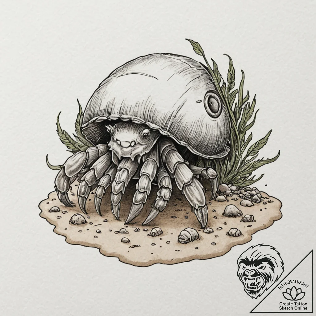 Tattoo sketch, electronic hermit crab, a herm... - tattoo sketch (№1752439503_0, 13.07.2025 20:45) — tattoovalue.net