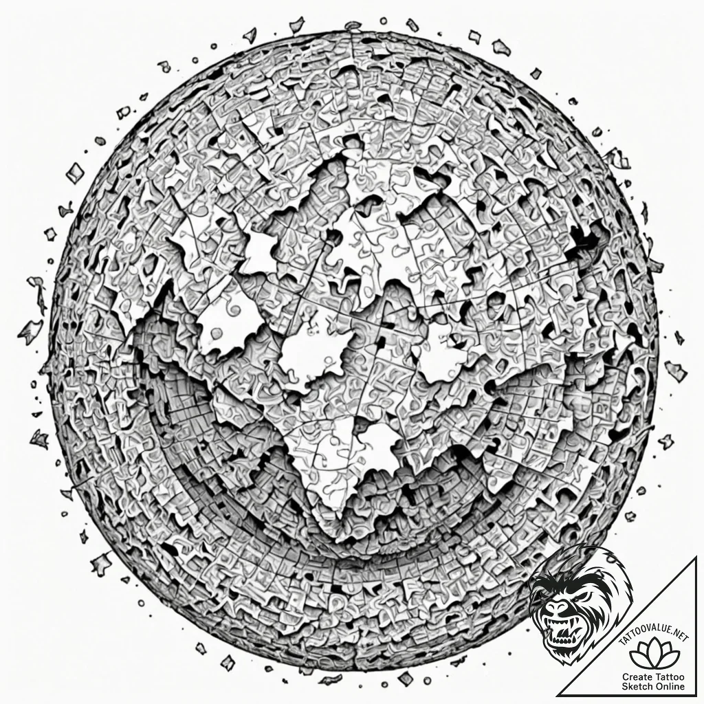 Tattoo sketch, jigsaw earth puzzle, a stylize... - tattoo sketch (№1752439752_0, 13.07.2025 20:49) — tattoovalue.net