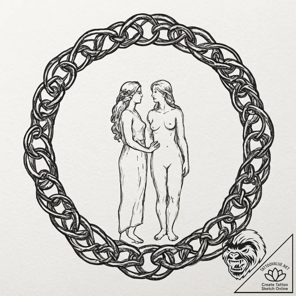 Tattoo sketch, connected chains of humanity:... - tattoo sketch (№1752439909_0, 13.07.2025 20:51) — tattoovalue.net