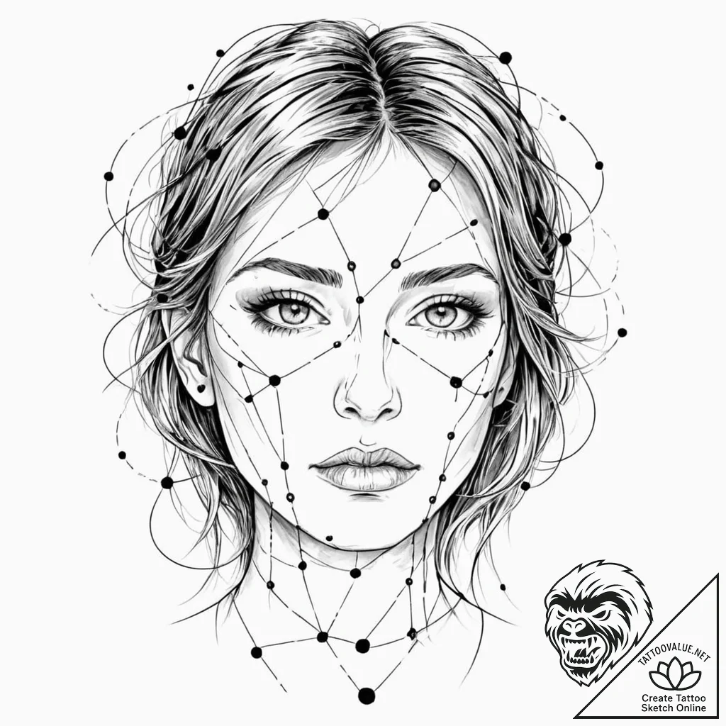 Tattoo sketch, face of the algorithm, a gende... - tattoo sketch (№1752439988_0, 13.07.2025 20:53) — tattoovalue.net