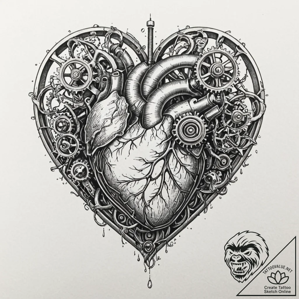 Tattoo sketch, perpetual motion heart (mechan... - tattoo sketch (№1752440066_0, 13.07.2025 20:54) — tattoovalue.net