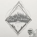 Tattoo sketch, city in a tear drop: a detaile… – tattoo sketch (№1752440400_0, 13.07.2025 21:00) — tattoovalue.net