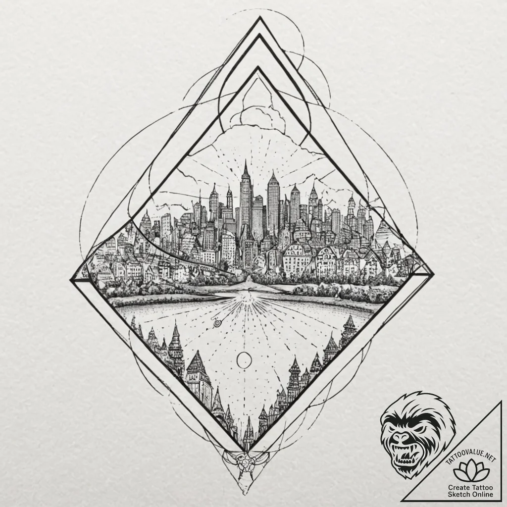 Tattoo sketch, city in a tear drop: a detaile... - tattoo sketch (№1752440400_0, 13.07.2025 21:00) — tattoovalue.net
