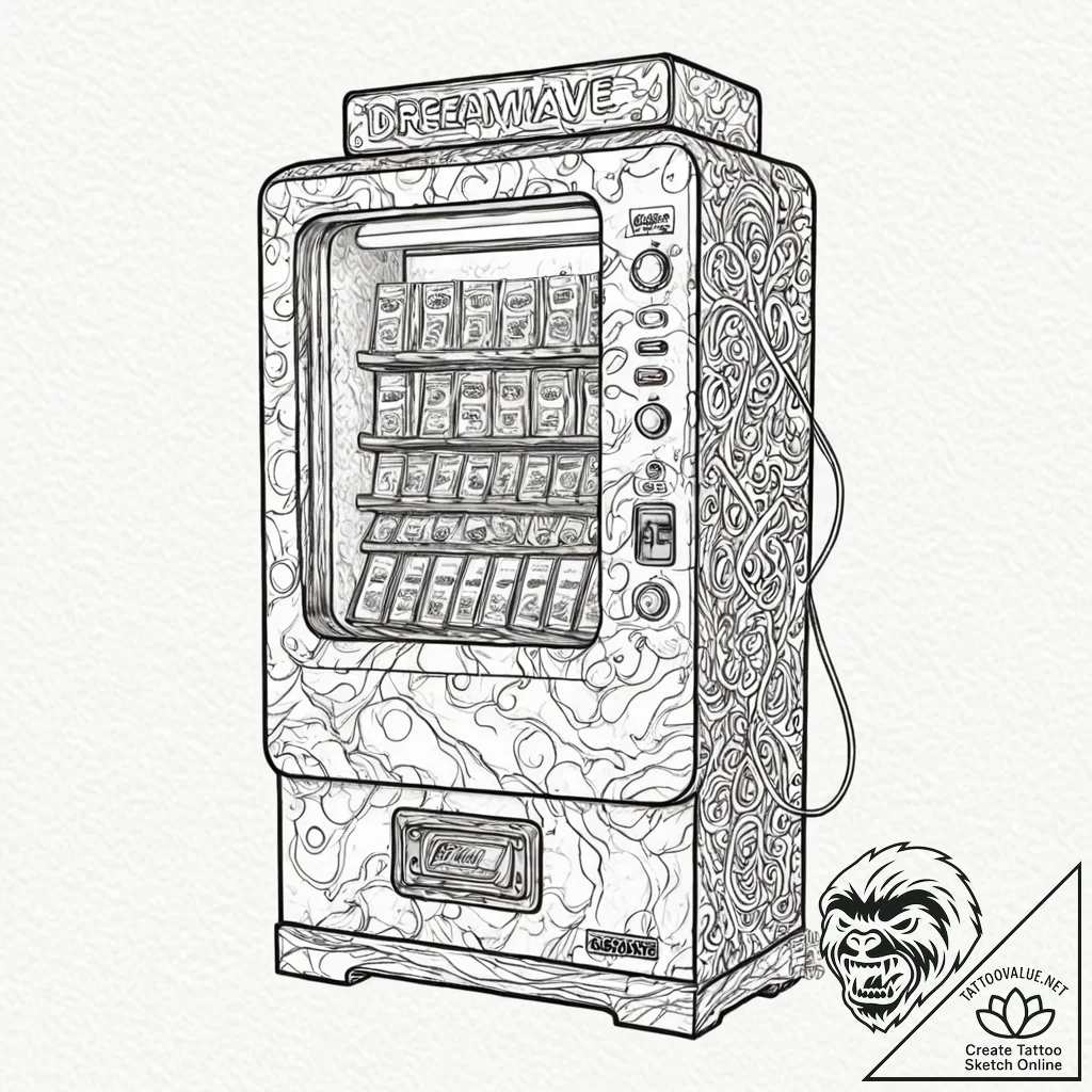 Tattoo sketch, vaporwave dreamscape vending m... - tattoo sketch (№1752440569_0, 13.07.2025 21:02) — tattoovalue.net